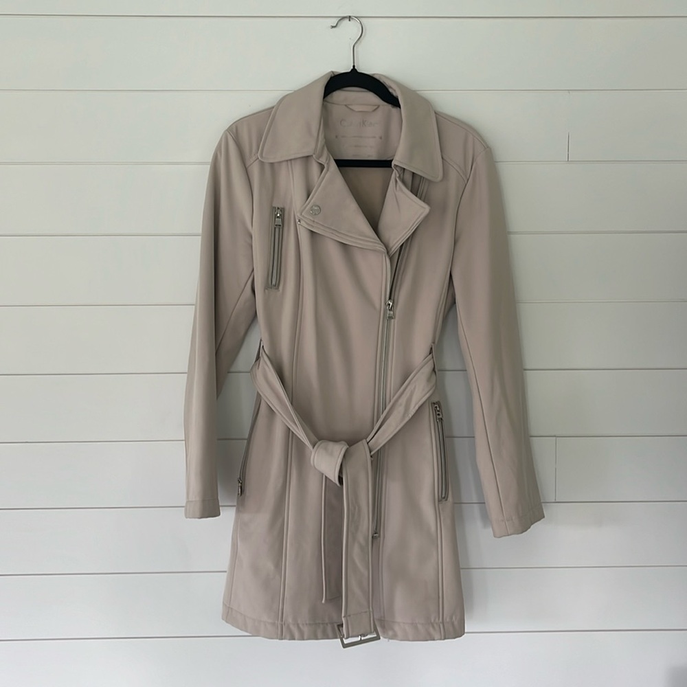 Cream Mid Length Fall Jacket